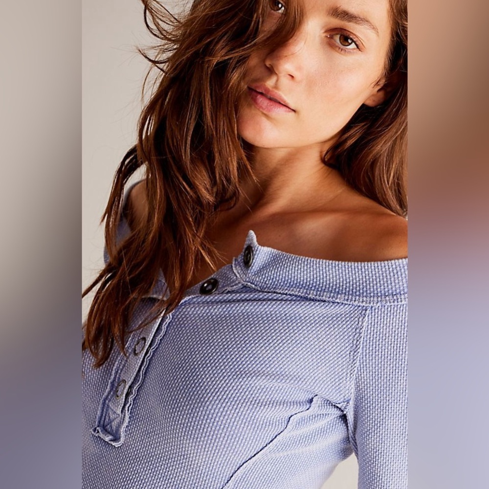 Free People We The Free Own Hand Henley In Rock Crystal - Picture 2 of 4